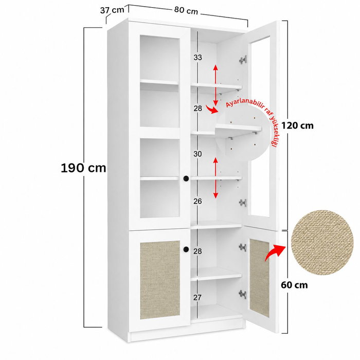 Hanah Home Lisa 1600-202 Armario Multiusos Blanco con Puertas de Vidrio